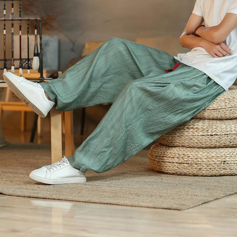 Men's Summer Thin Chinese Style Loose Wide Leg Breathable Ice Silk Harem Casual Long Pants4