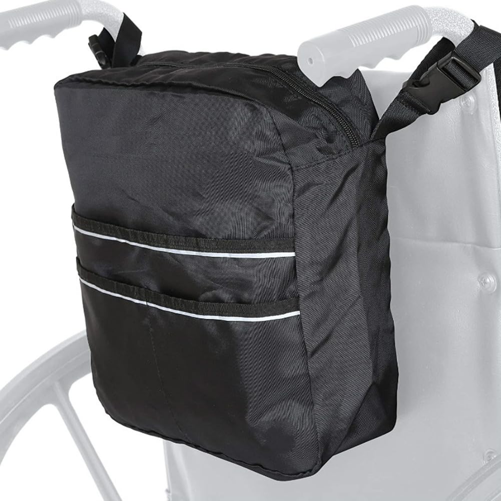 Borsa Zaino Posteriore Sedia a Rotelle, Pieghevole 600D Oxford Impermeabile portaoggetti appendere sul retro, per Ausili Deambulazione Anziani Conservazione dei Medicinali (Black,12 x 4 x 12.5 inches)