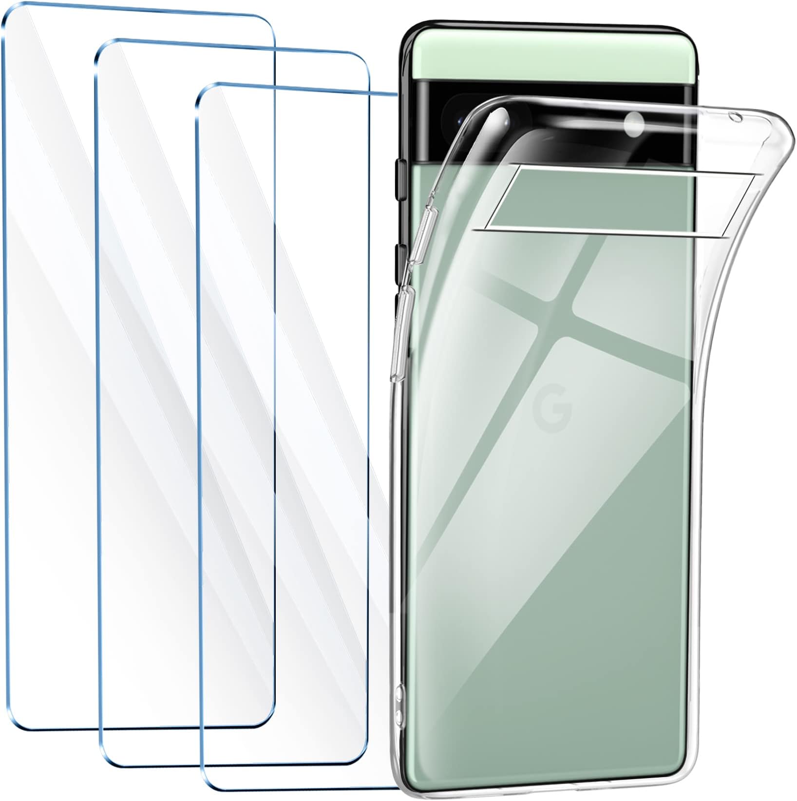 FLLAO Clear Case Compatible with Google Pixel 6A Case with 3 Tempered