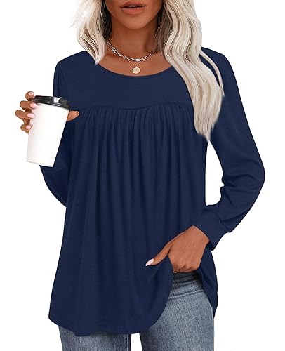 Womens 2024 Casual Tunic Tops Fall Long Sleeve Blouse Warm