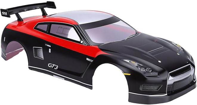 Dpofirs 110 Scale RC Car Body Cover with Rear Wing for 26cm Wheelbase Remote Control Racing Cars, Durable PVC Frame, Blue Orange Design Black Red