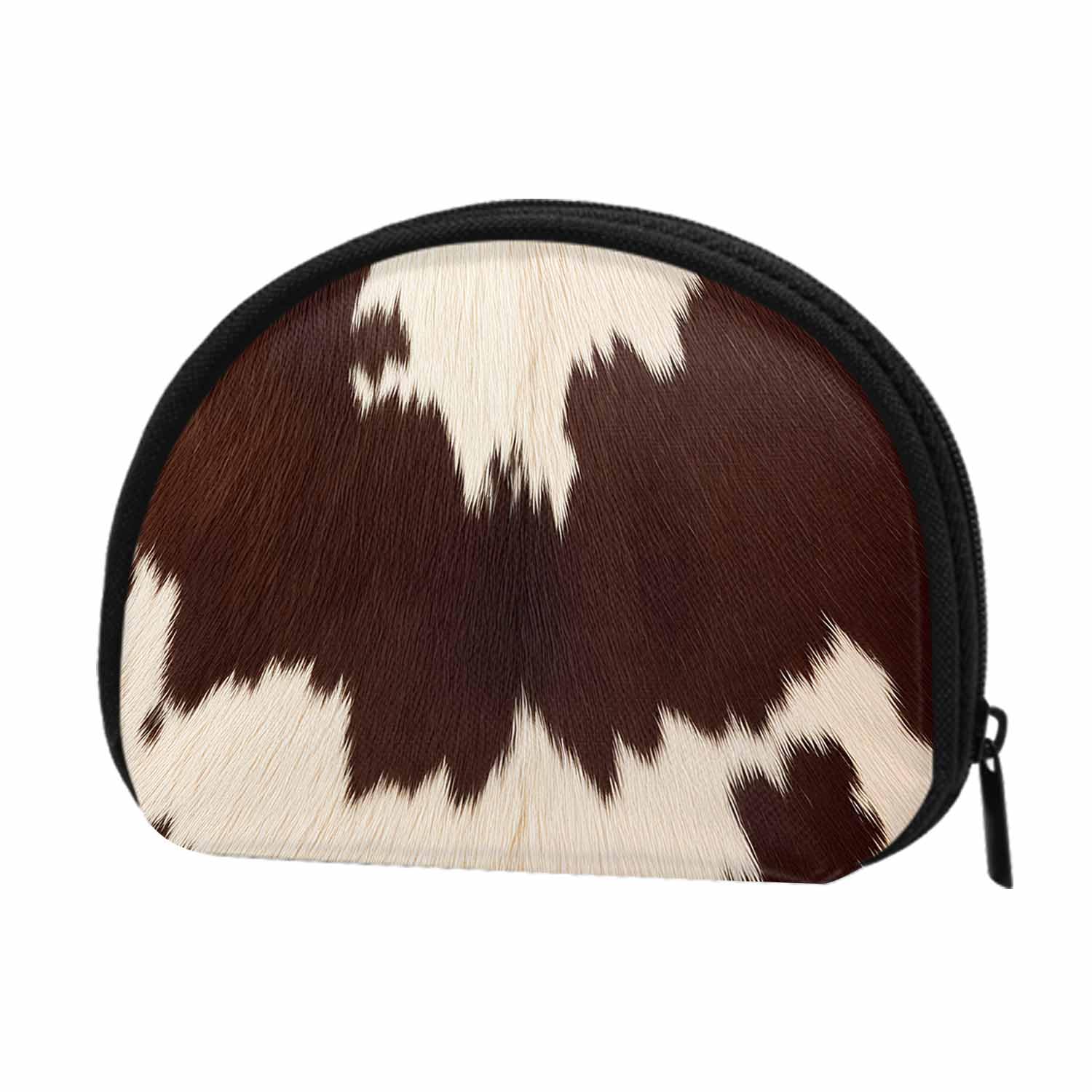 IBILIU Small Coin Purse Cow skin print Cowhide pattern Brown Fabric Mini Wallet Coin Pouch Change Purse For Women Men