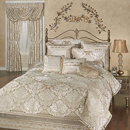 Touch of Class Luminous Comforter Set Champagne Gold - Queen Size - Velvet Chenille - Elegant Bedding Sets - Damask Designs - Luxury Bedroom Collections - 15 Inch Drop