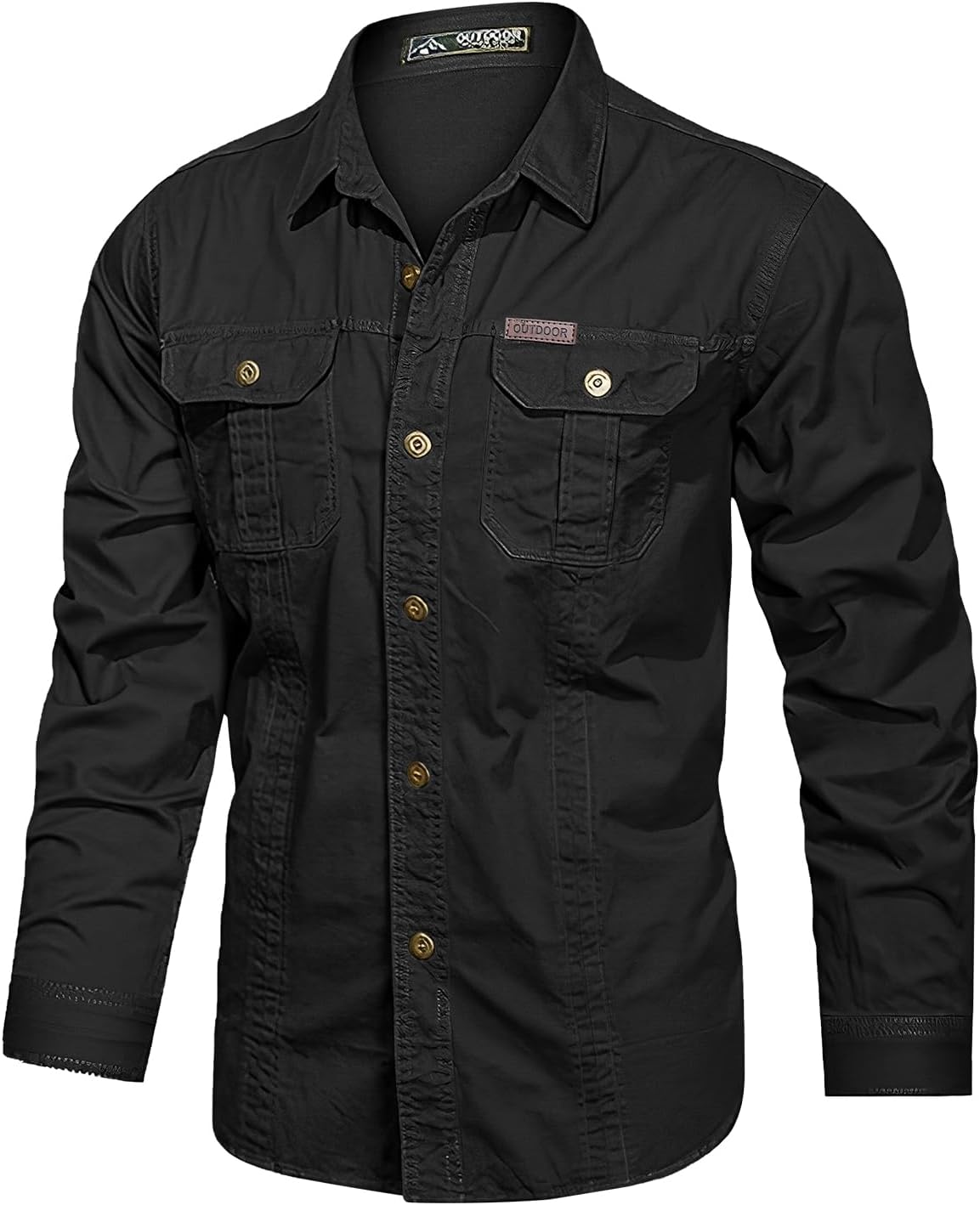 Men's Long Sleeve Work Shirt, Utility Cotton Button Down Tactical Cargo Shirts with Pockets for Casual Outdoor Safari