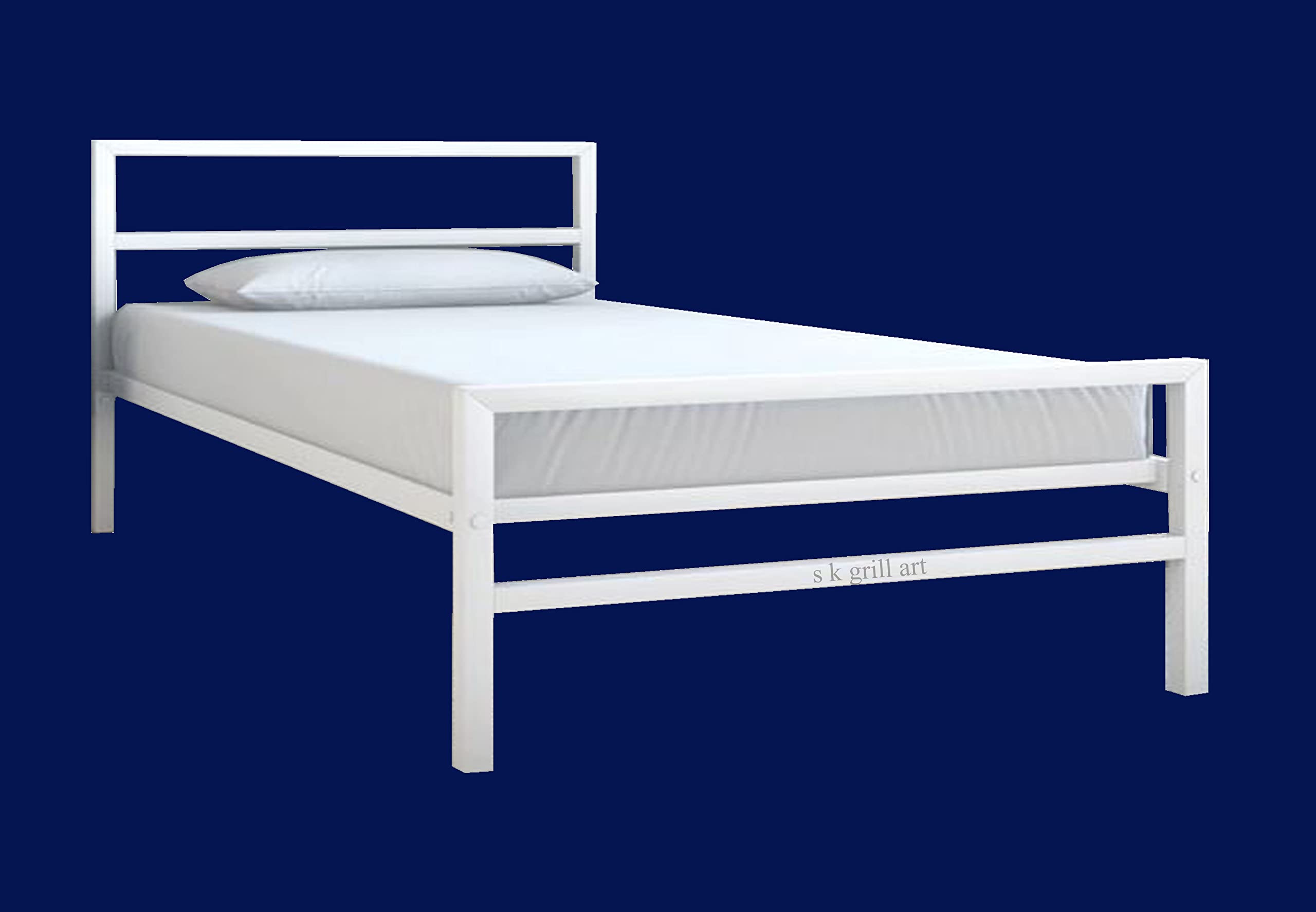 s k grill art Wrought Iron Metal Bed Fram with Mattress (4 X 6 Feet, White)