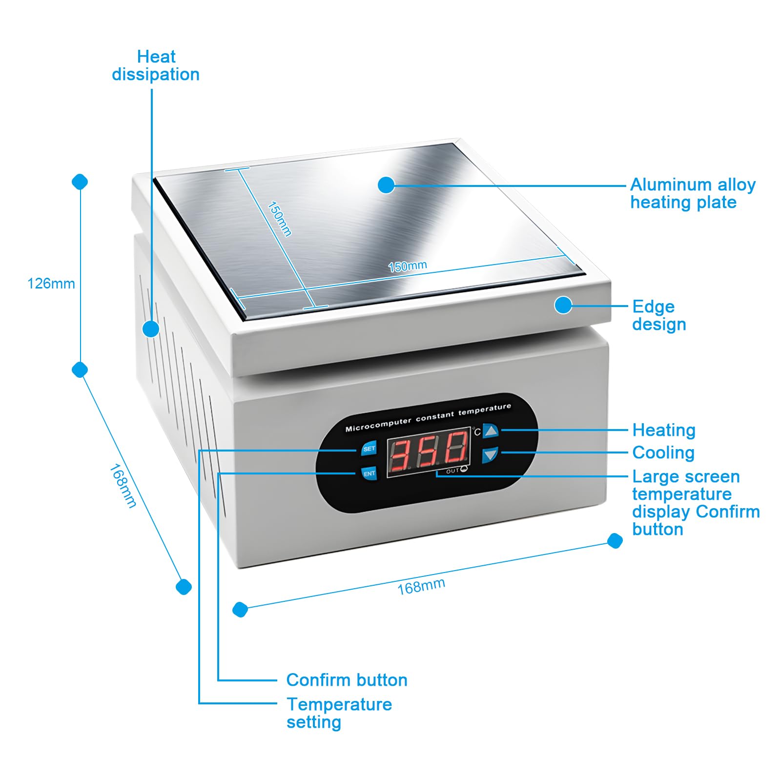 Station de Chauffage PCB, Plaque Chauffante de Soudage 550W | Chauffe Électrique LED Micro-Ordinateur pour Préchauffage Composants, Station de Préchauffage pour Rework SMD 150x150mm