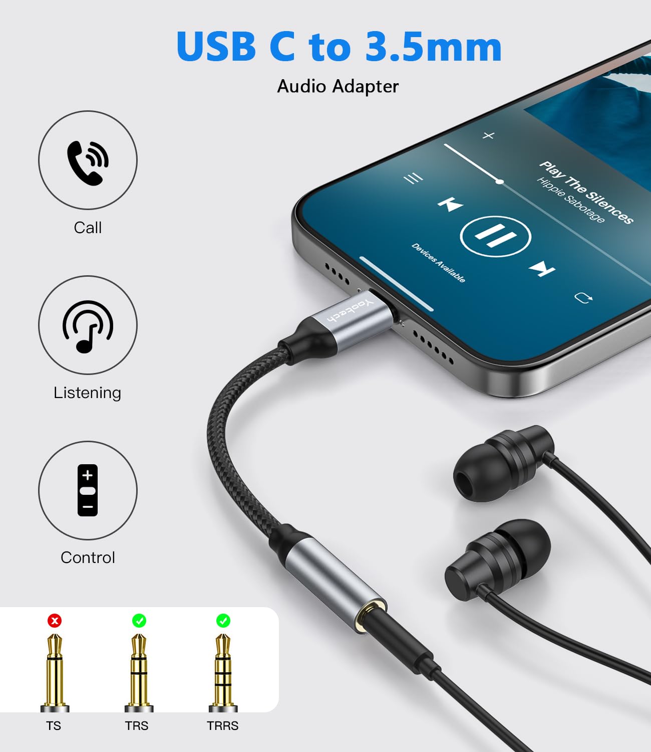 Adattatore USB C Jack 3.5mm, Adattatore Audio USB C a Cavo Dongle Aux per iPhone 16 15 Pro Max Plus, per Samsung Galaxy S24 S23 Ultra Note 20, Pixel 4 3 2 XL e altro