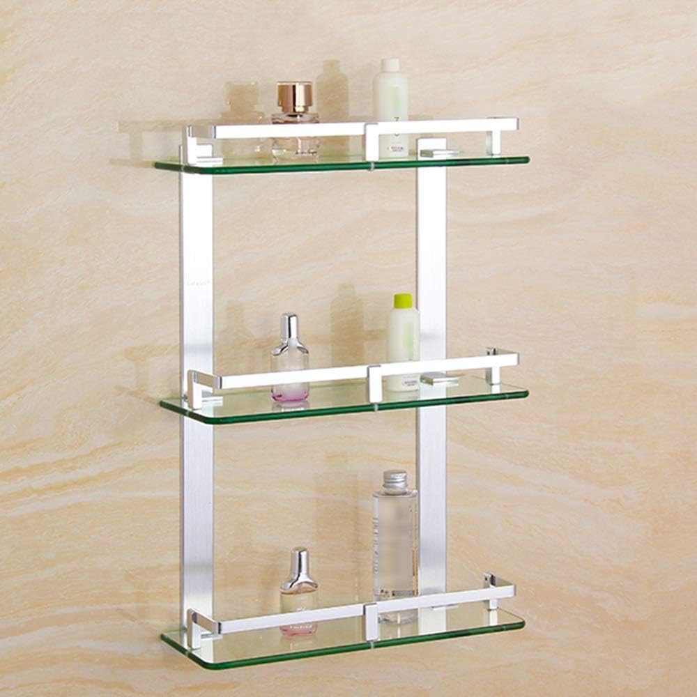 バスルームシェルフスペースアルミニウム三層ガラス棚バスルームハードウェアペンダントシャワー用(7サイズオプション)バスルームガラス棚 川崎 美容室  C-LOOP UNITED ATELIER(シーループユナイテッド アトリエ)