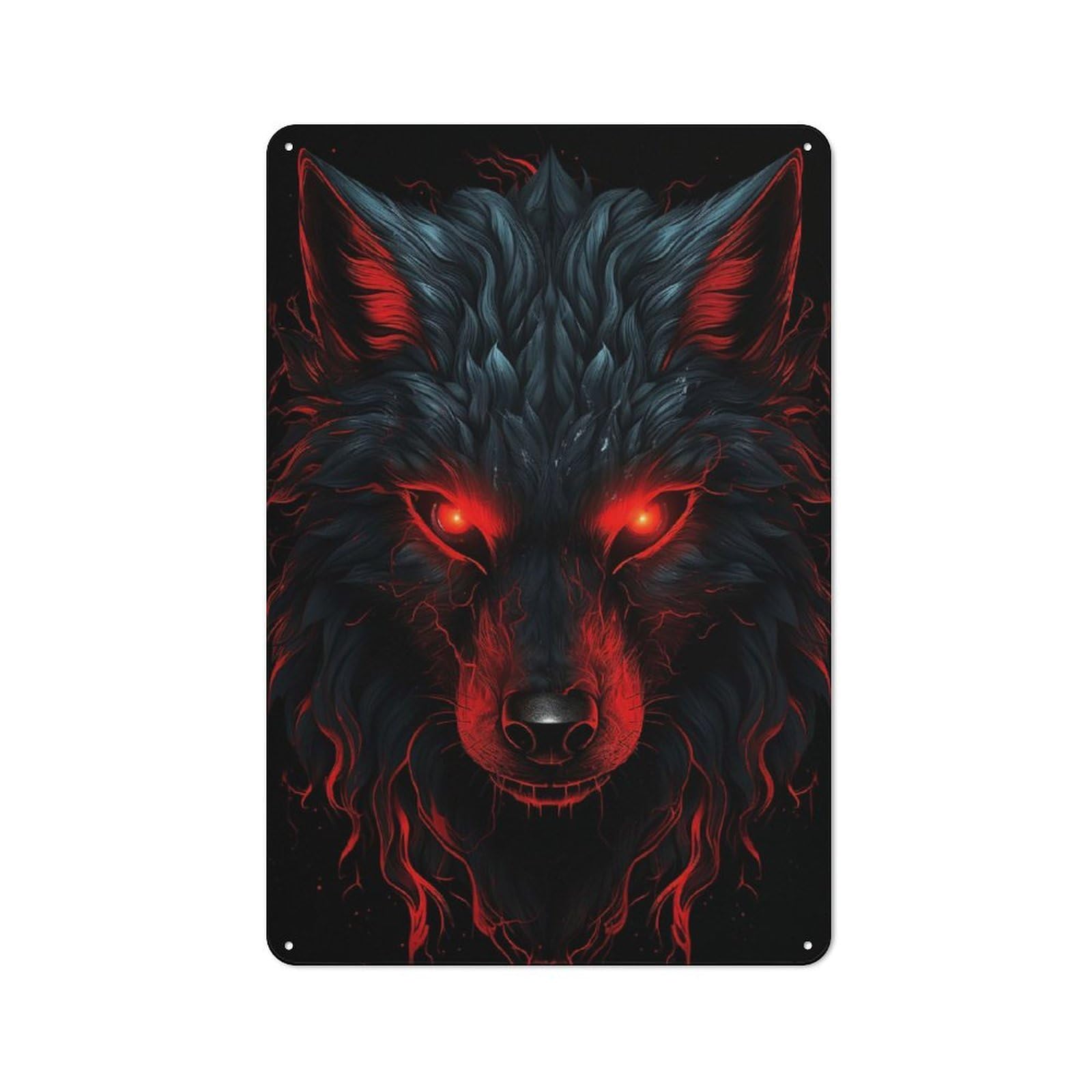 Junmoney Wolf Red And Black Animals Warehouse Style Metal Wall Decor 30X20cm, Tin Wall Sign For Modern Home, Workshop, Office Or Cafe