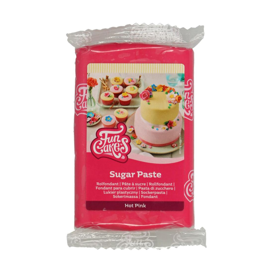 FunCakes Pâte à Sucre Hot Pink: facile à utiliser, lisse, flexible, douce et pliable, parfaite pour la décoration de gâteaux. Sans gluten. 250 g