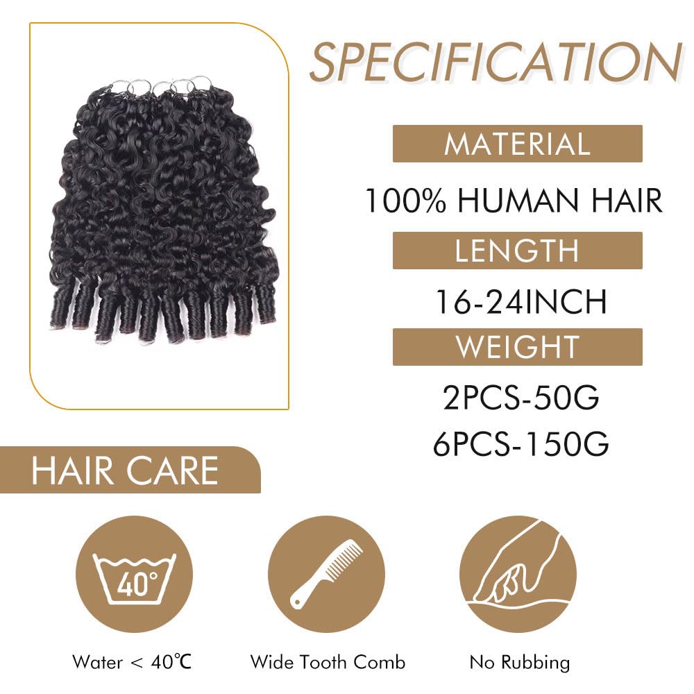 Renyarch Miracle Knots Hair Crochet Human Hair Extensions de Cheveux Humains Burmese Curly Pré-Séparés 16 pouces 1B 6pcs 150g