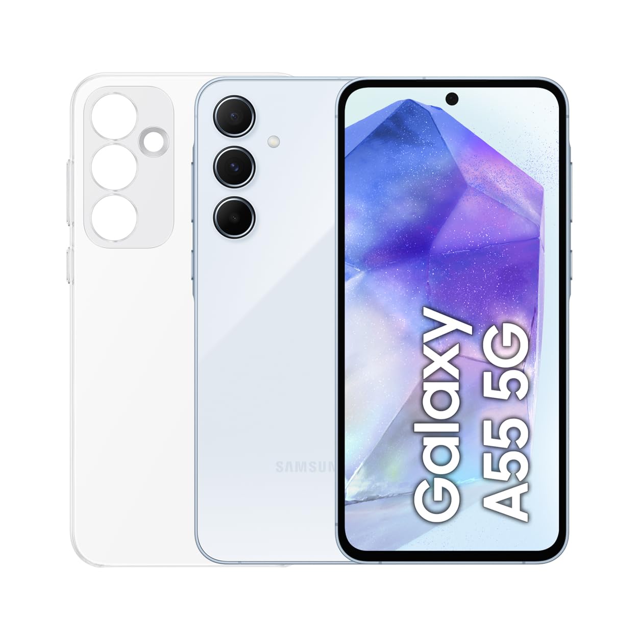 Samsung Galaxy A55 5G,Clear Cover inclusa, Smartphone Android 14, Display FHD+ Super AMOLED 6.6” 8GB RAM, 256GB di memoria interna espandibile, Batteria 5.000 mAh, Awesome Iceblue [Versione Italiana]