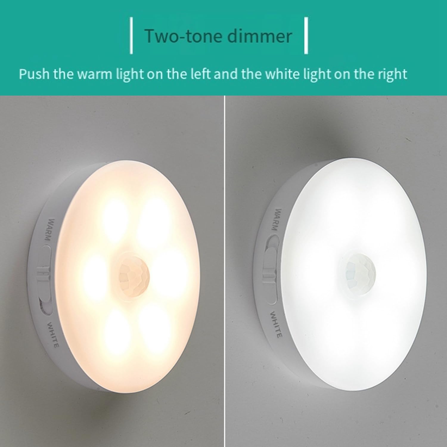 Luces con sensor de movimiento para armario, funciona con pilas, para cocina, dormitorio, escaleras, pasillo, pared (paquete de 6)