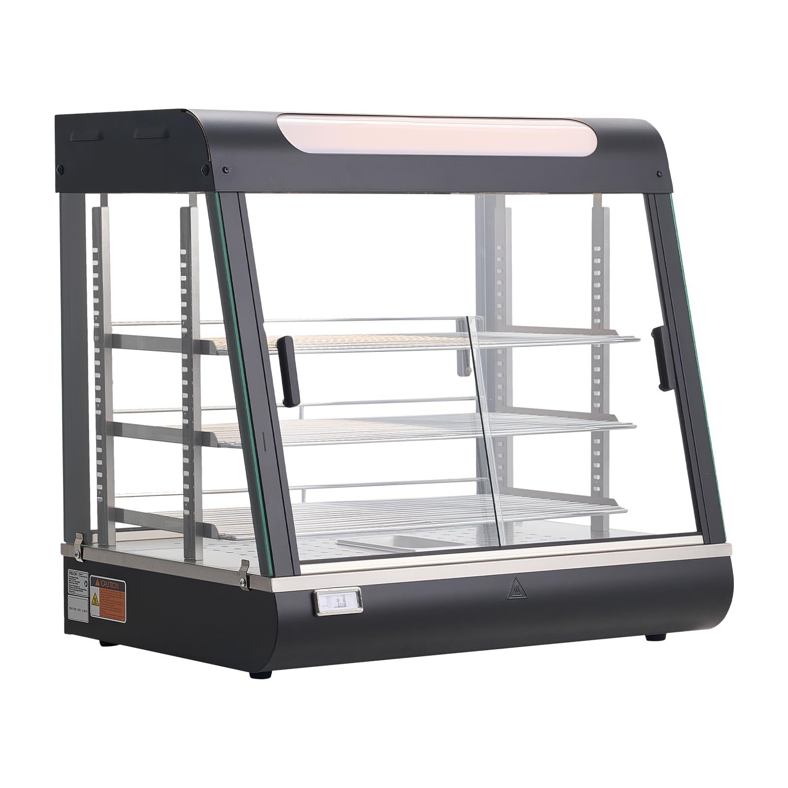 VEVOR Vetrina Calda per Alimenti Cibo a 3 Livelli, Espositore Scaldavivande da 1200 W con Luce LED, Vano Portaoggetti Superiore e Ripiani Regolabili, per Hamburger, Pizza, Pane, Pollo Fritto