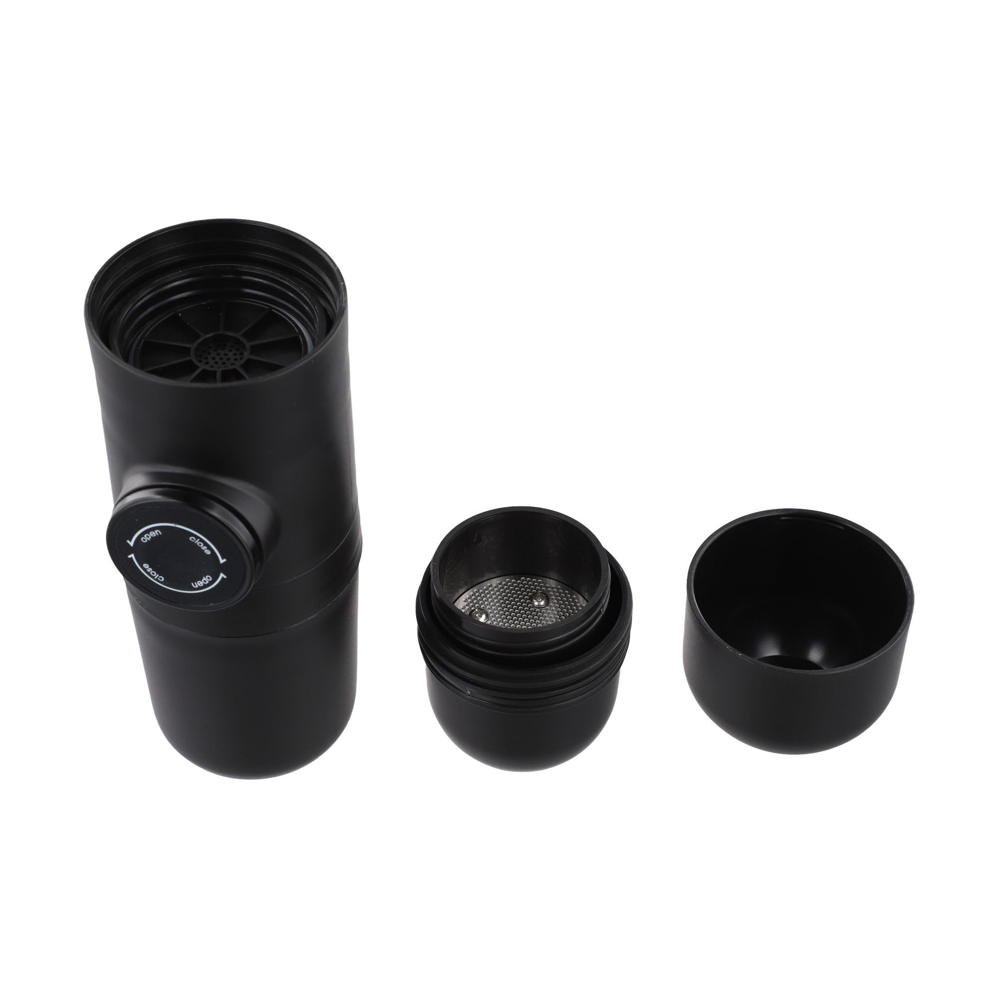 Macchina per caffè espresso manuale portatile, 20 x 6 cm, compatta, da viaggio, con manico pieghevole, materiale ABS, compatibile con caffè macinato, nero