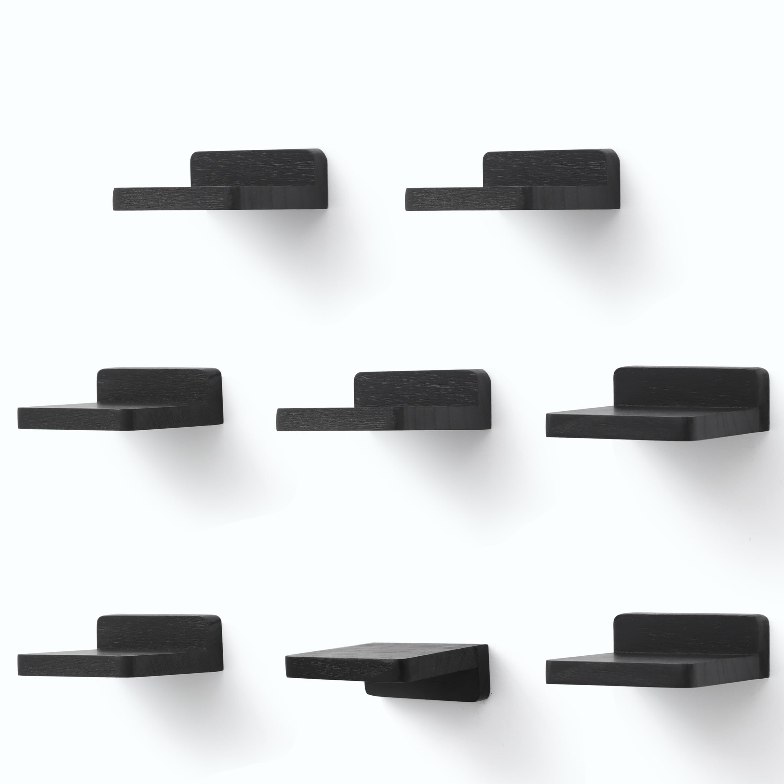MIHORLIFE Small Floating Shelves, 10.2x10.2x4CM, Mini Wooden Wall Square Shelf, Hanging Shelf Decoration for Small Objects, Bedroom, Living Room, Set of 8(Rustic Black)