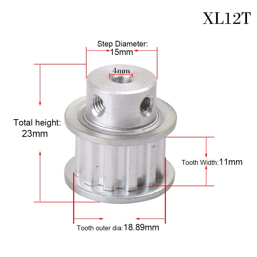 Cninba13 4mm Bore XL 12 Teeth Timing Belt Pulley for 3D Printer 10mm Width Belt