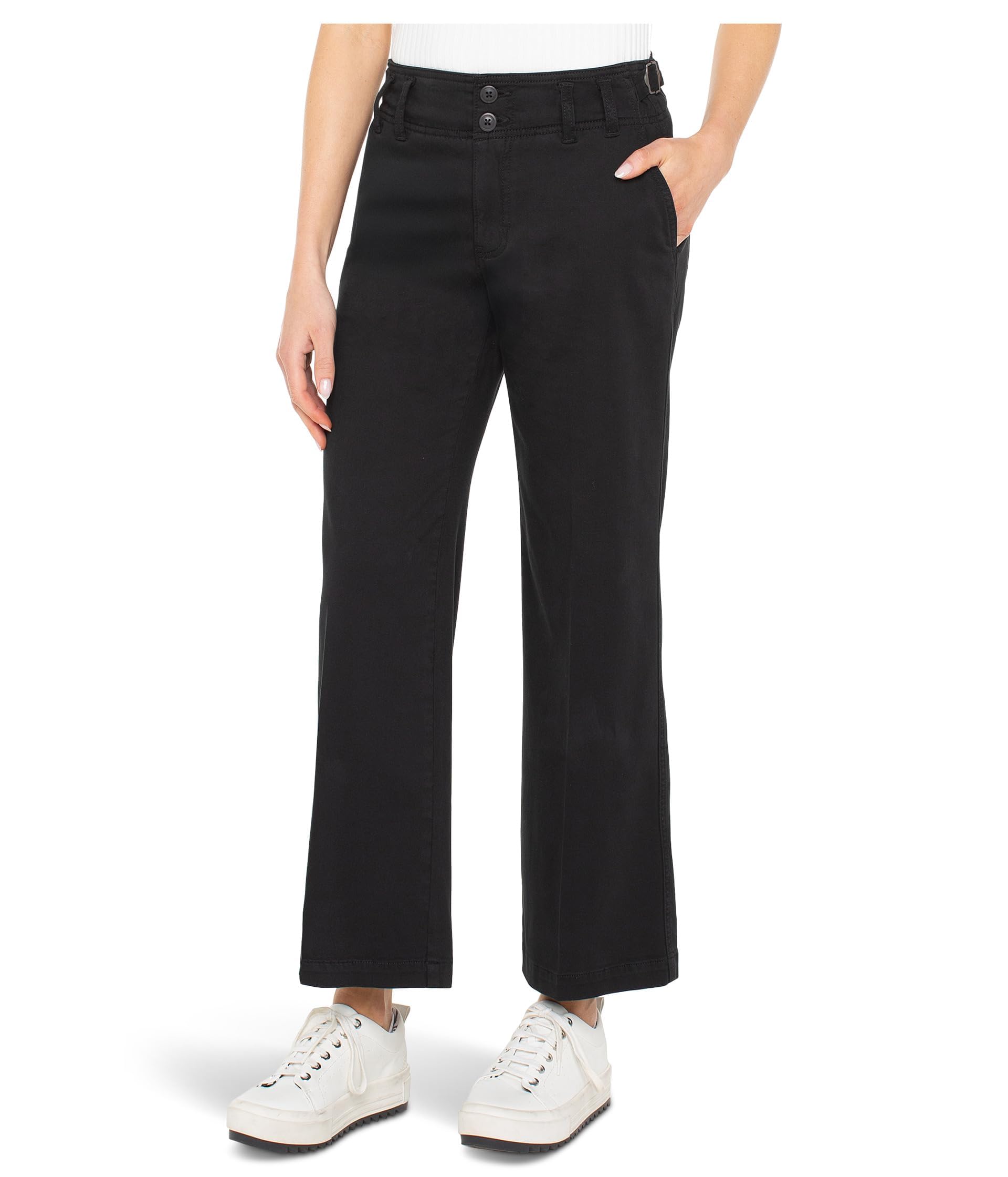 Liverpool Womens Petite Soft Touch Twill High-Rise Cinch Waist Wide Leg Pant 26 Inseam
