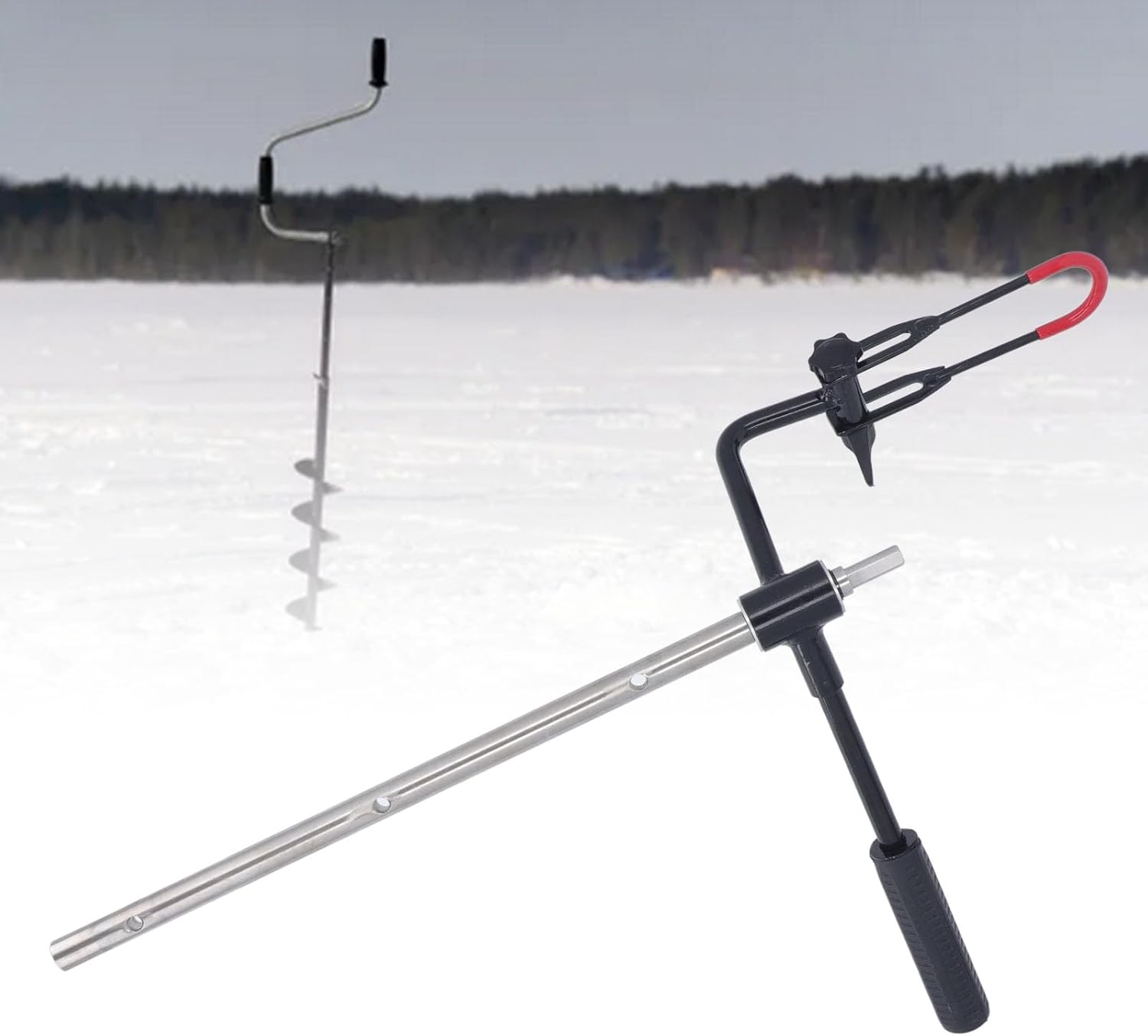 Alloy Steel Ice Drill Auger Extension Rod, 20 Inch Ice Drilling Tool with Handle and Electric Drill Connector for Ice Fishing Outdoor Ice Burrowing