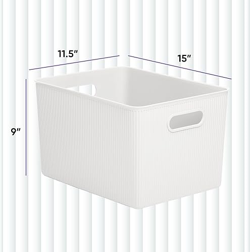 Miniatura 2 de Superio Ribbed Collection  Canastas organizadoras de plástico decorativas abiertas para el hogar, cajas de contenedores extragrandes blancas