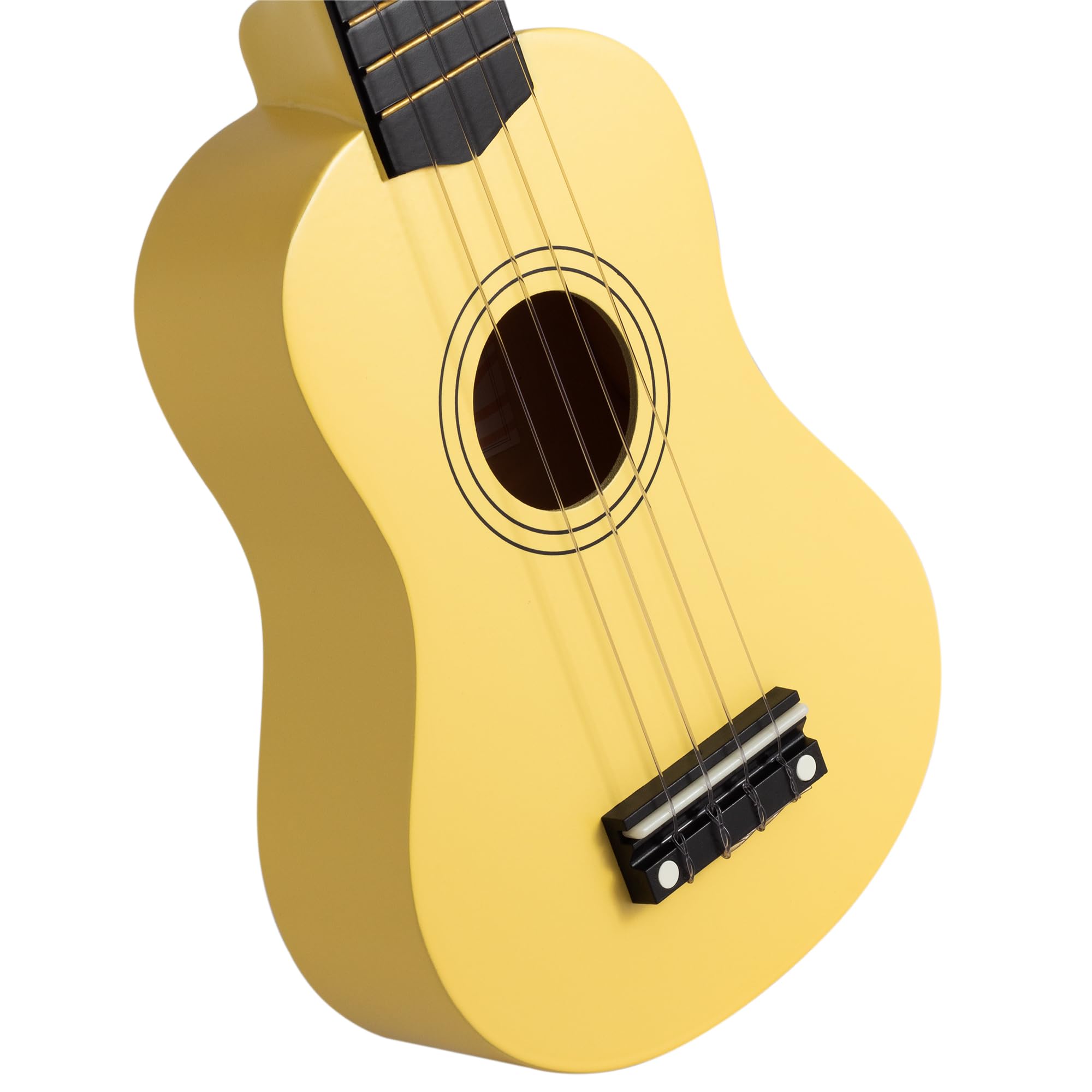 Mad About SU8 - Ukelele soprano - Amarillo suave con bolsa de concierto, púa y cuerdas de repuesto - Ideal para escuelas y principiantes, incluye cuerdas negras de carbono para mejorar la afinación