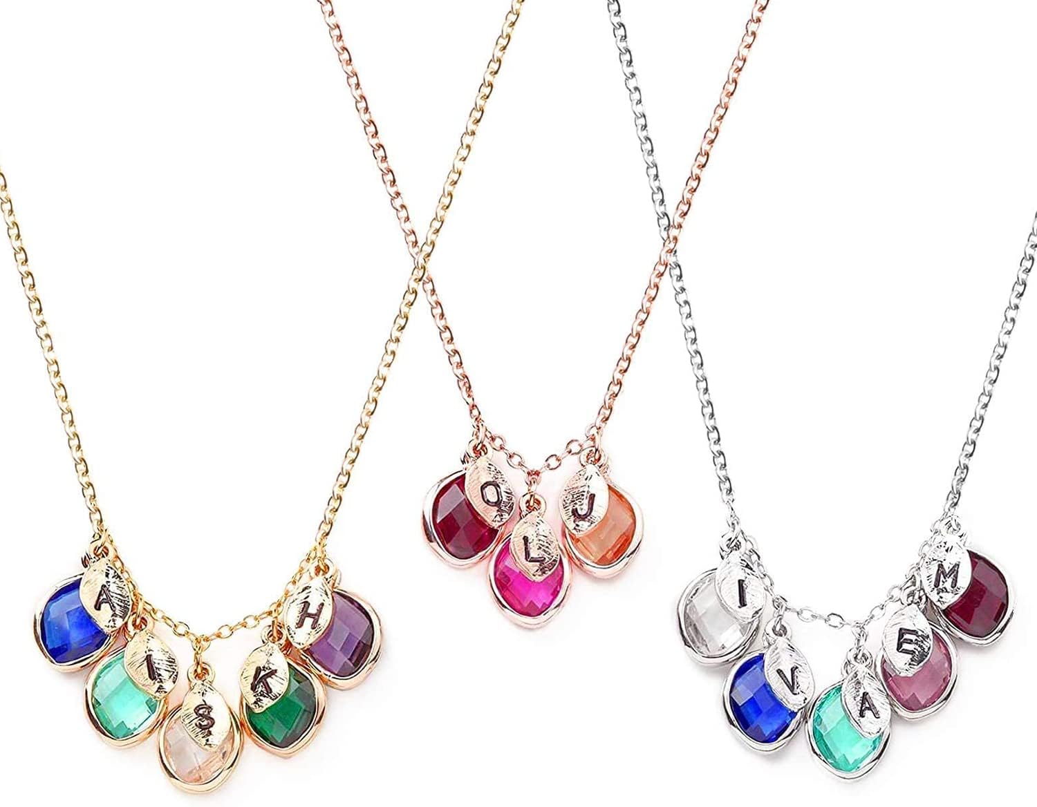 MignonandMignon Birthstone Necklace for Grandma, Personalized Initial Leaves Handmade Jewelry for Women, Custom Gift for Grandma