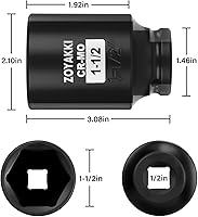 Vista 2 de Juego de llaves de impacto de 6 puntas de 1/2 pulgada - 1-1/2" (SAE), CR-MO, llave de eje de 1/2 pulgada de 6 puntas para fácil remoción de tuercas