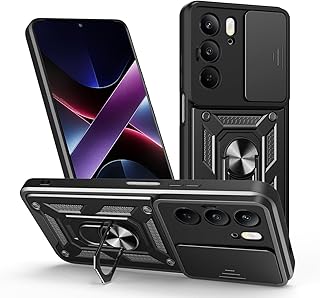 جراب حماية مقاوم للصدمات من البولي يوريثين الحراري والبولي كربونات بغطاء منزلق متوافق مع موبايل ريلمي C75 من انبلاك، أسود