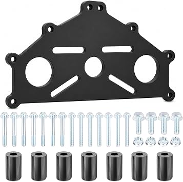 Heavy Duty Engine Safe Stand Adapter Plate, Hardware Kit, Black | Compatible with Chevy Small/Big Block and LS LT Engines, 1000 lb tested, M10 and M12 fasteners included