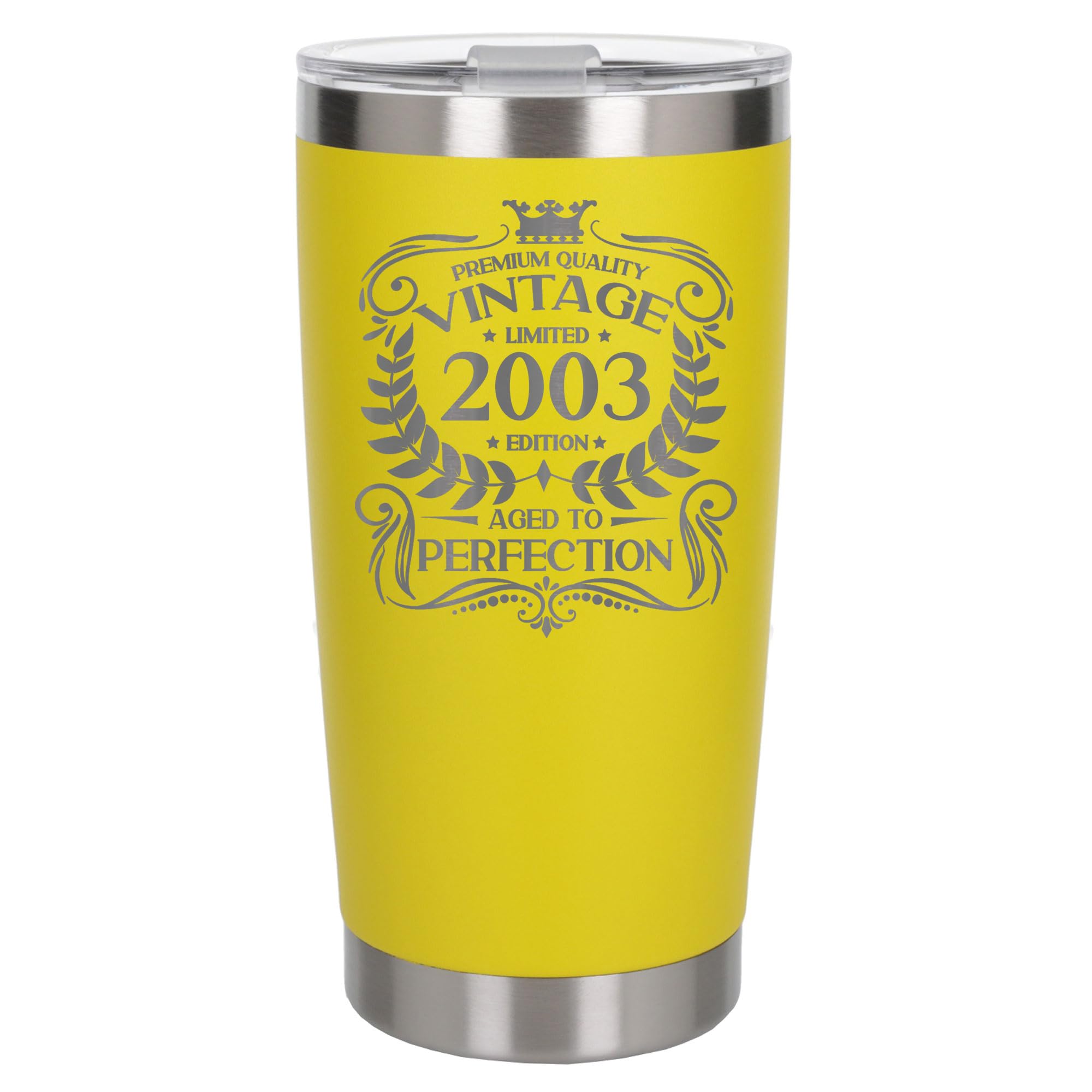 Always Looking Good 23rd Birthday Gift Vintage 2003 Aged to Perfection Engraved Insulated Travel Mug Present for 23 Year Old Yellow Thermal Coffee Flask Travel Mugs with Lids