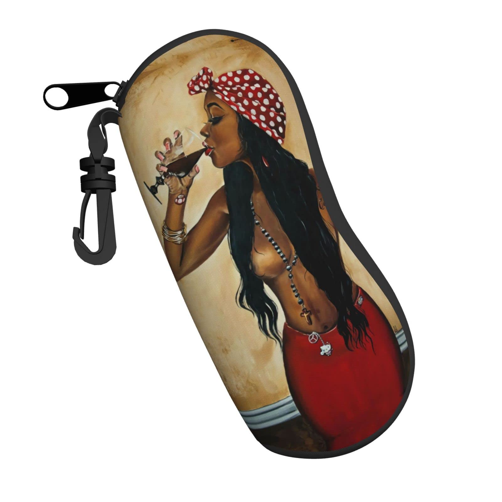 Travel Sunglasses Soft Case With Belt Clip,Portable Glasses Case Neoprene Zipper Eyeglass Bag African American Black Girl