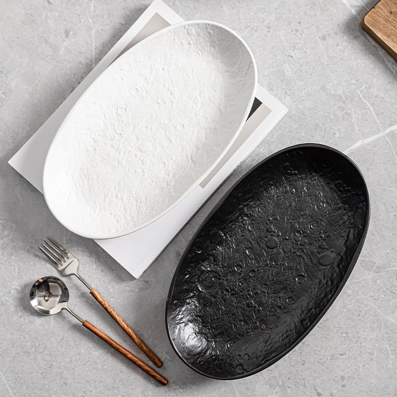 Serving Platter Oval Plates Premium Ceramic 12-Inch Set Serving Dishes for Entertaining– Textured Matte Finish | Modern Dinnerware for Elevated Dining (2-Pack Black) - Image 6