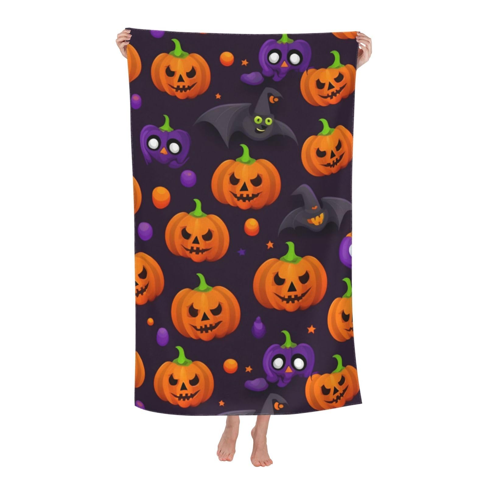 Pojknbv White Halloween Pumpkin Print Oversized Adult Beach Towel Quick-Dry Comfortable Lightweight Travel Pool Camping
