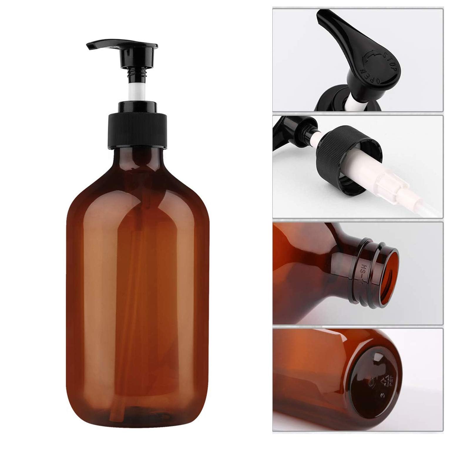 Qinsky Refillable Pump Bottles, 4Pcs Brown Empty Press Pump Bottles with Pumps, Dispenser for Lotion Shampoo, Soap - Image 3