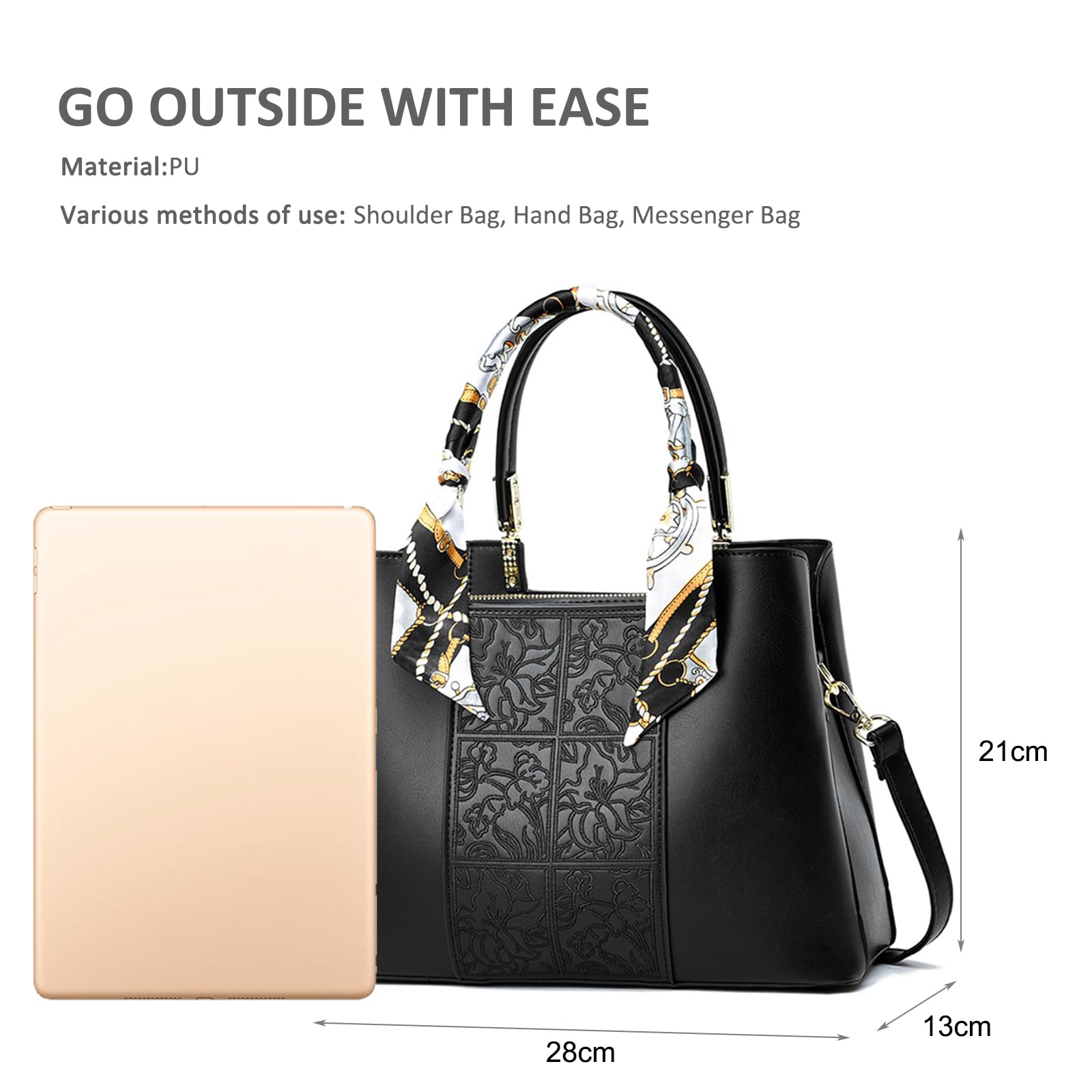 NICOLE & DORIS Sac à Main Femme Elégant Sac Bandoulière Sac à Main Porté Epaule Chic Sac D'épaule PU Cuir Sac Pochette Sac Fourre Tout Avec Brodé