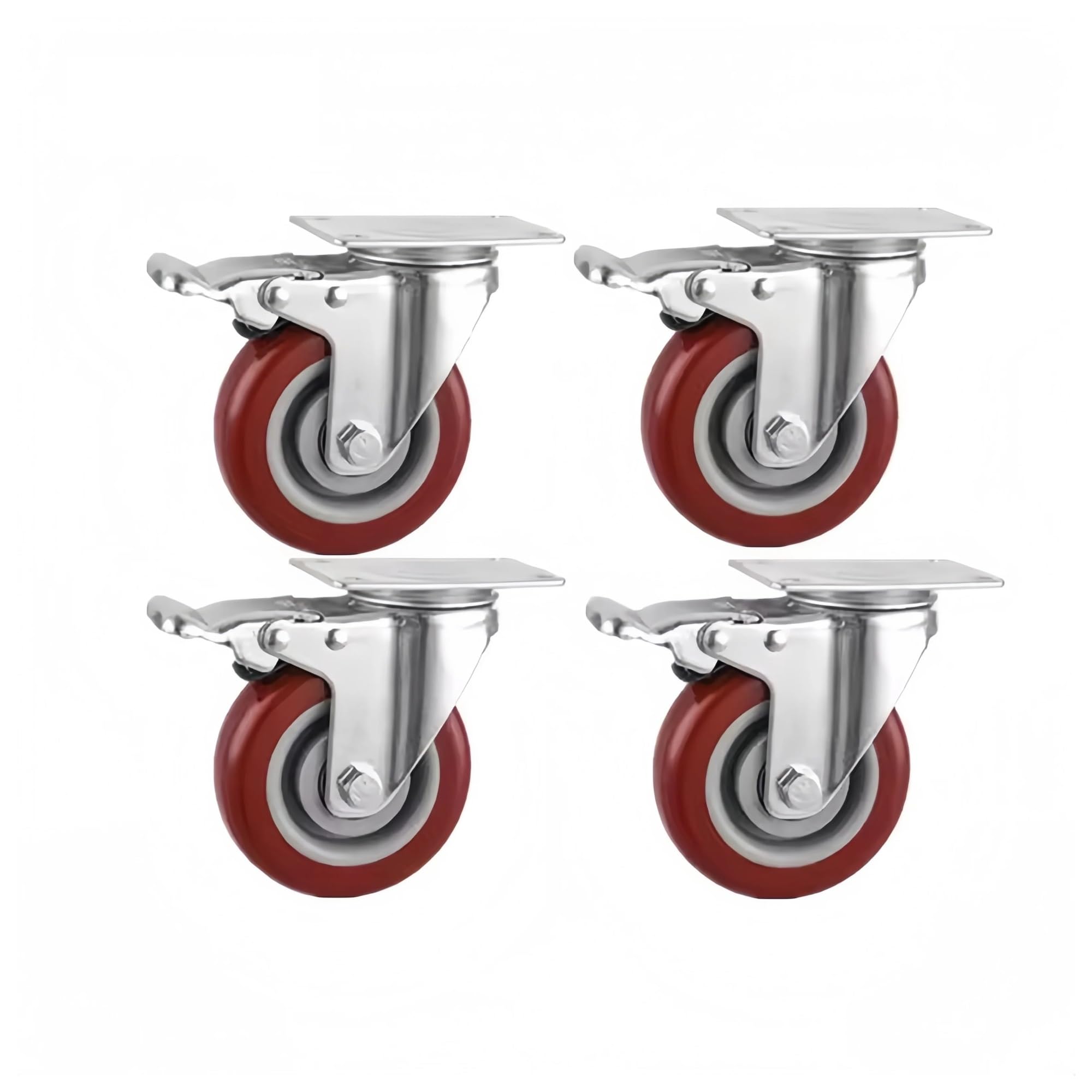 GBRJUYF Heavy Duty Polyurethane Caster Wheels Set of 44 Inch Silent 360° Swivel Rollers with Dual Locking Brakes for Smooth Mobility and Stability