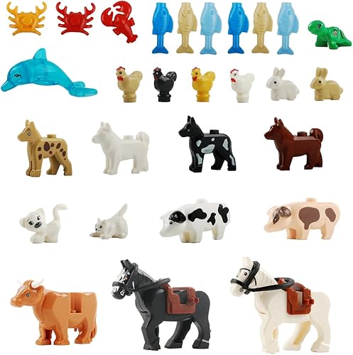 Bloques de construcción de animales, accesorios de sedería de zoológicos, juego de ladrillos de construcción, kit de construcción de bricolaje,