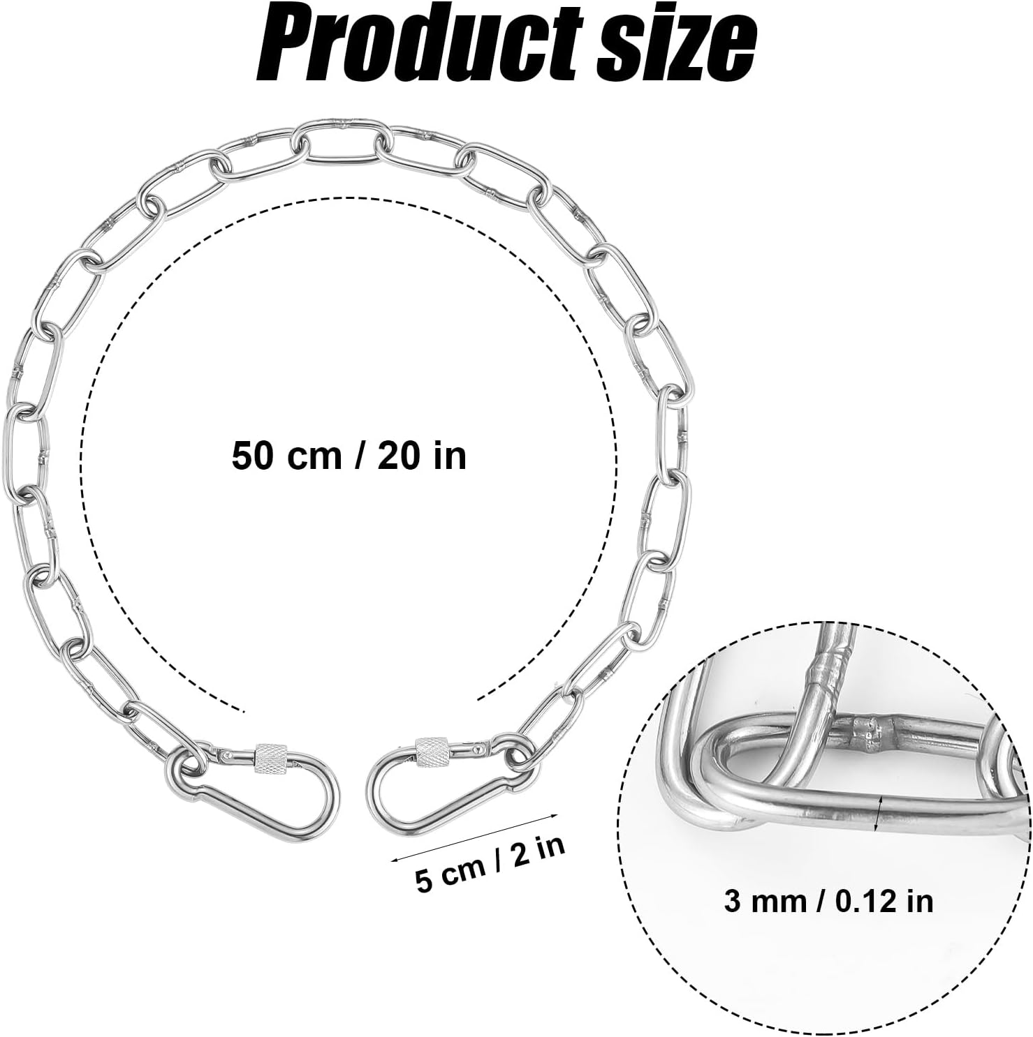 lasuroa 2pcs Gate Chain Locks for Outdoor Fence, 20 Inch Stainless Steel Gate Link Chain Lock with Metal Buckles Chain Link Gate Latches for Pet Cages, Horse Goat Cow Dog Corral Supplies