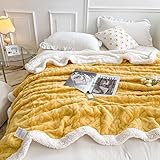 WONGS BEDDING Kuscheldecke 150x200 Flauschig Sherpa Decke, Sofaüberwurf Fleecedecke, Dick Sofadecke Doppelgesicht Extra Warme & Weiche Couchdecke Gelb Wohndecken