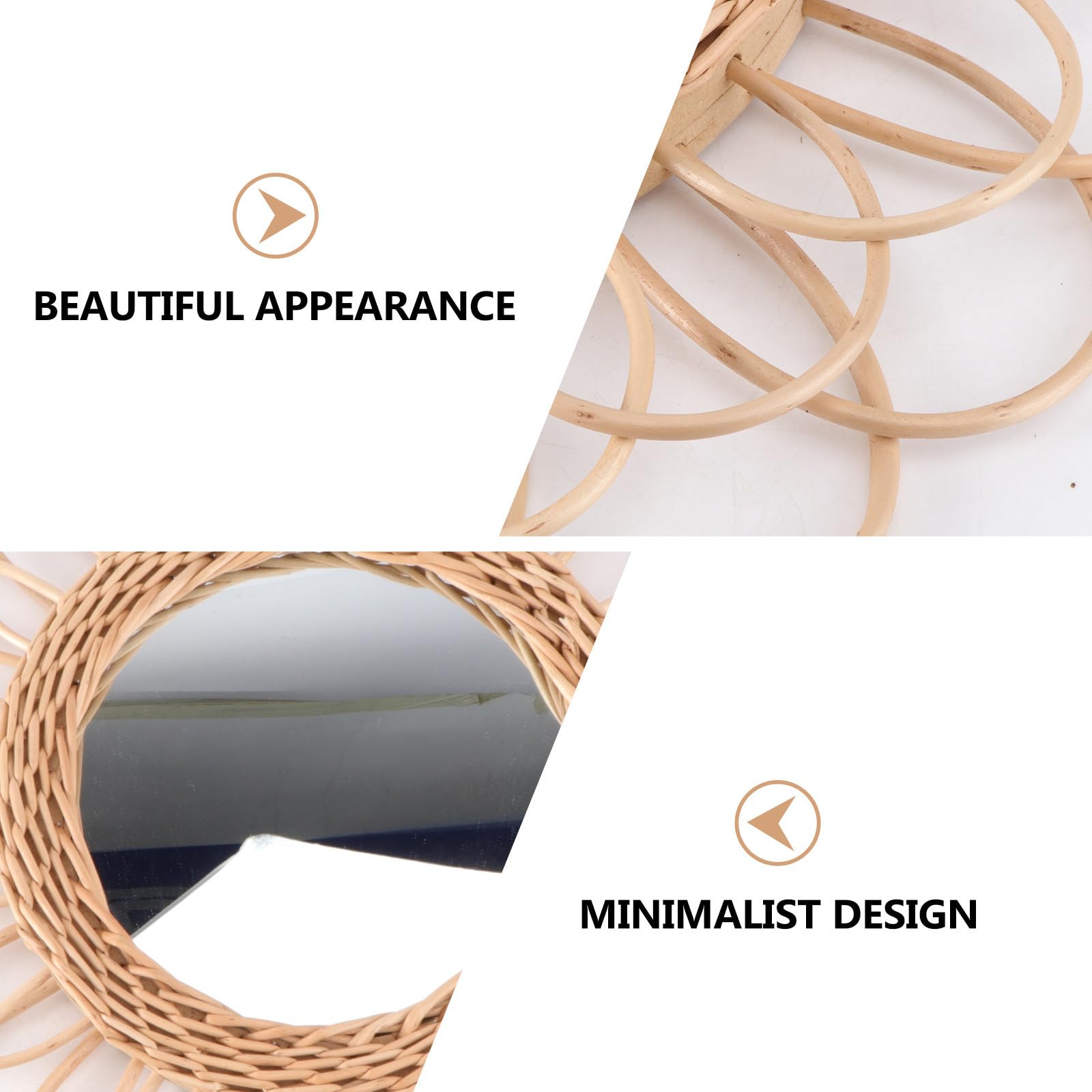 SHINEOFI Specchio da Parete Intrecciato in Legno Khaki Rotondo, Pratico e Minimalista, per Camera da Letto e Soggiorno