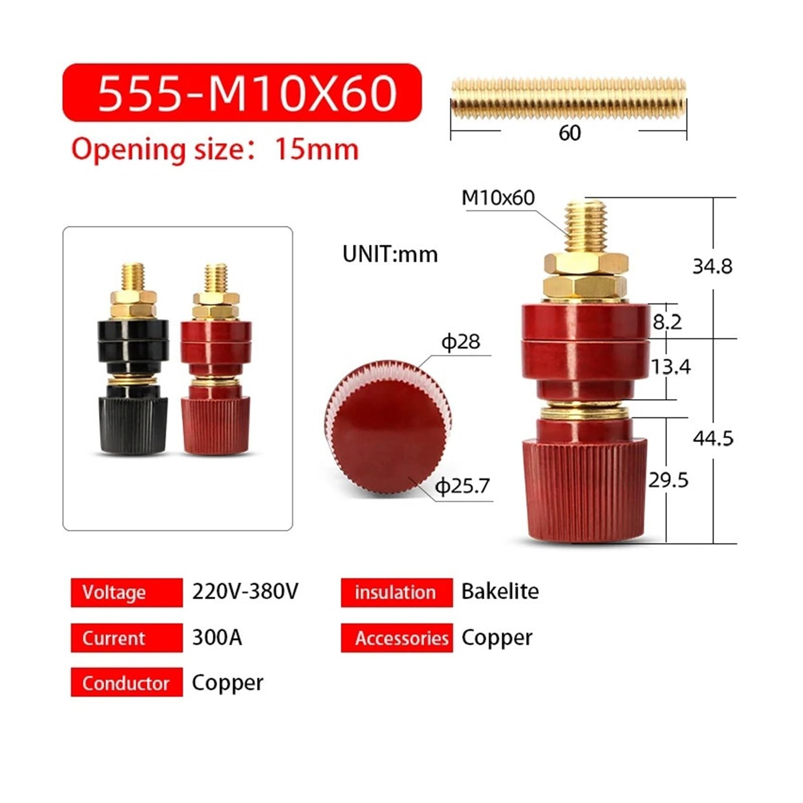 Perno in ottone Premium M5 M6 M8 M10 Nero + Rosso Set Accessori for kit terminale connettore for giunzione alimentazione batteria for auto