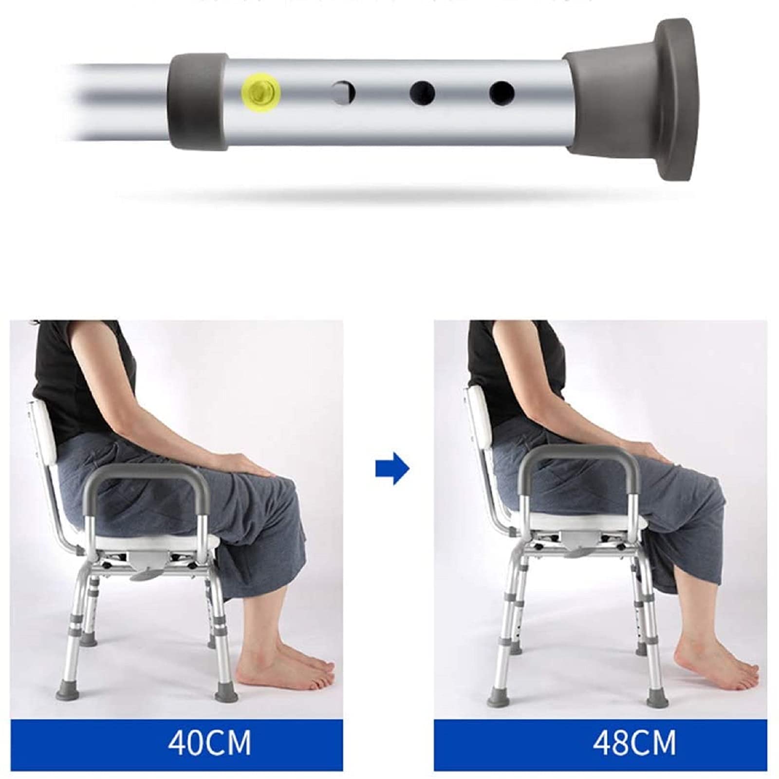 Asiento de ducha giratorio resistente con brazos y respaldo, taburete de baño antideslizante y ajustable, banco de seguridad portátil para ancianos y discapacitados