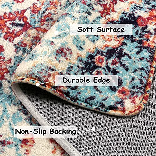 Lahome Bohemian Floral Medallion Runner Rug - 2'8" X 8' Oriental Distressed Hallway Runner Rug Country Vintage Washable Non-Slip Laundry Carpet Soft Low-Pile Indoor Mat For Entryway Bedside Decor #TOP1