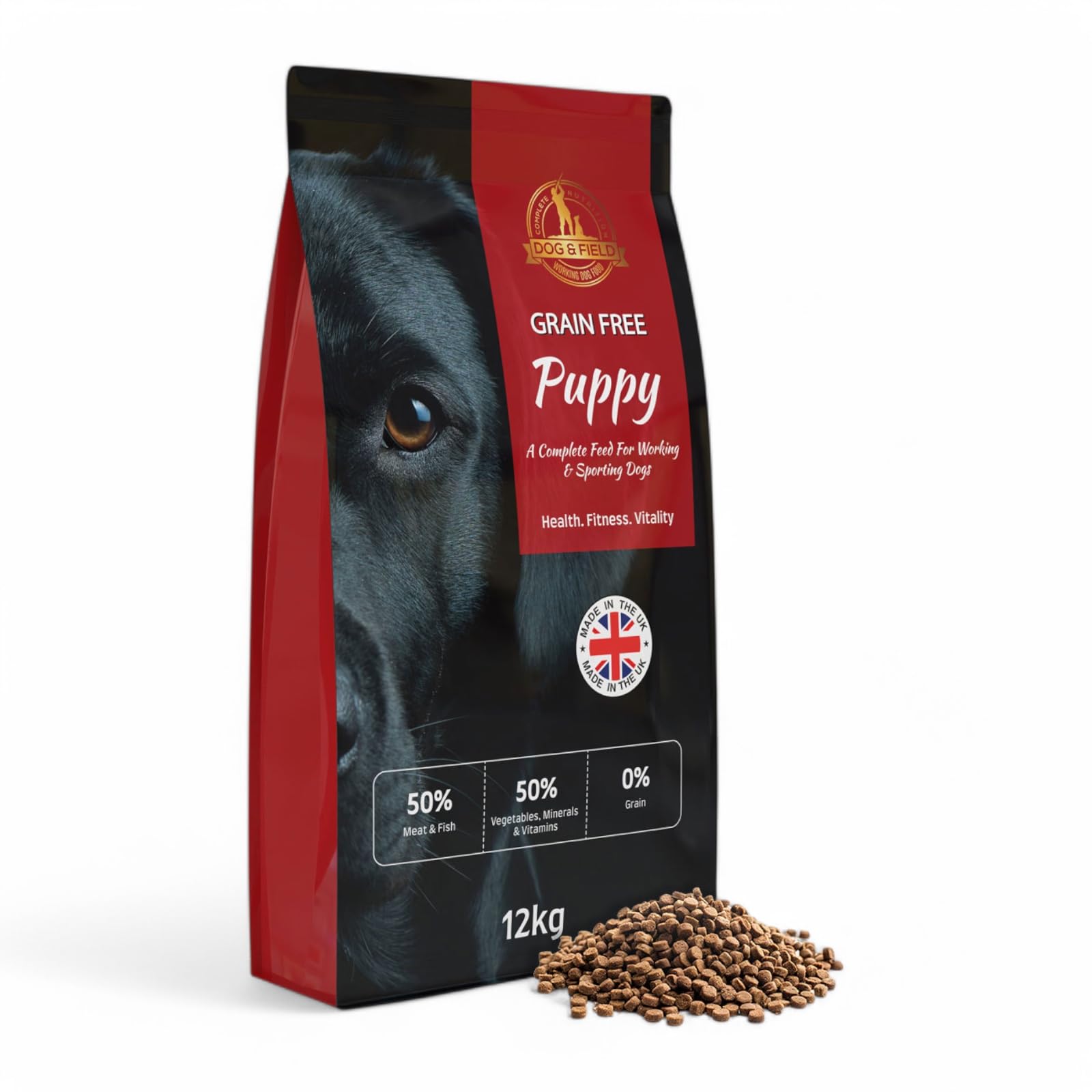 Dog & Field Grain Free Puppy Food Chicken & Sweet Potato (12kg) - Hypoallergenic Puppy Food with 60% Chicken, Turkey & Salmon, Suitable for any Breed with Sensitivity/Intolerance to Grain, Made in UK.