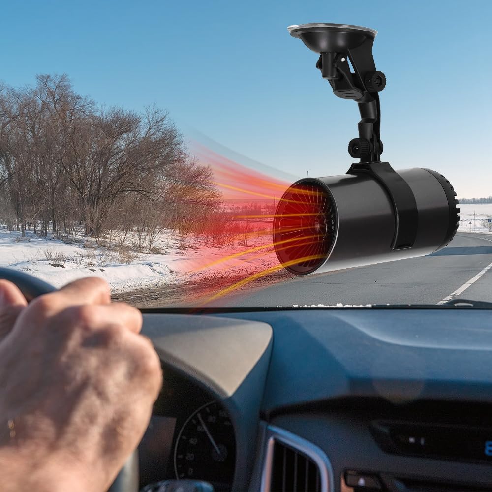Calefactor para Coche Portátil, 12V 150W Calentador de Coche Ventilador de Calefacción y Refrigeración 2 en 1 Descongelador de Niebla de Parabrisas Enchufe de Mechero