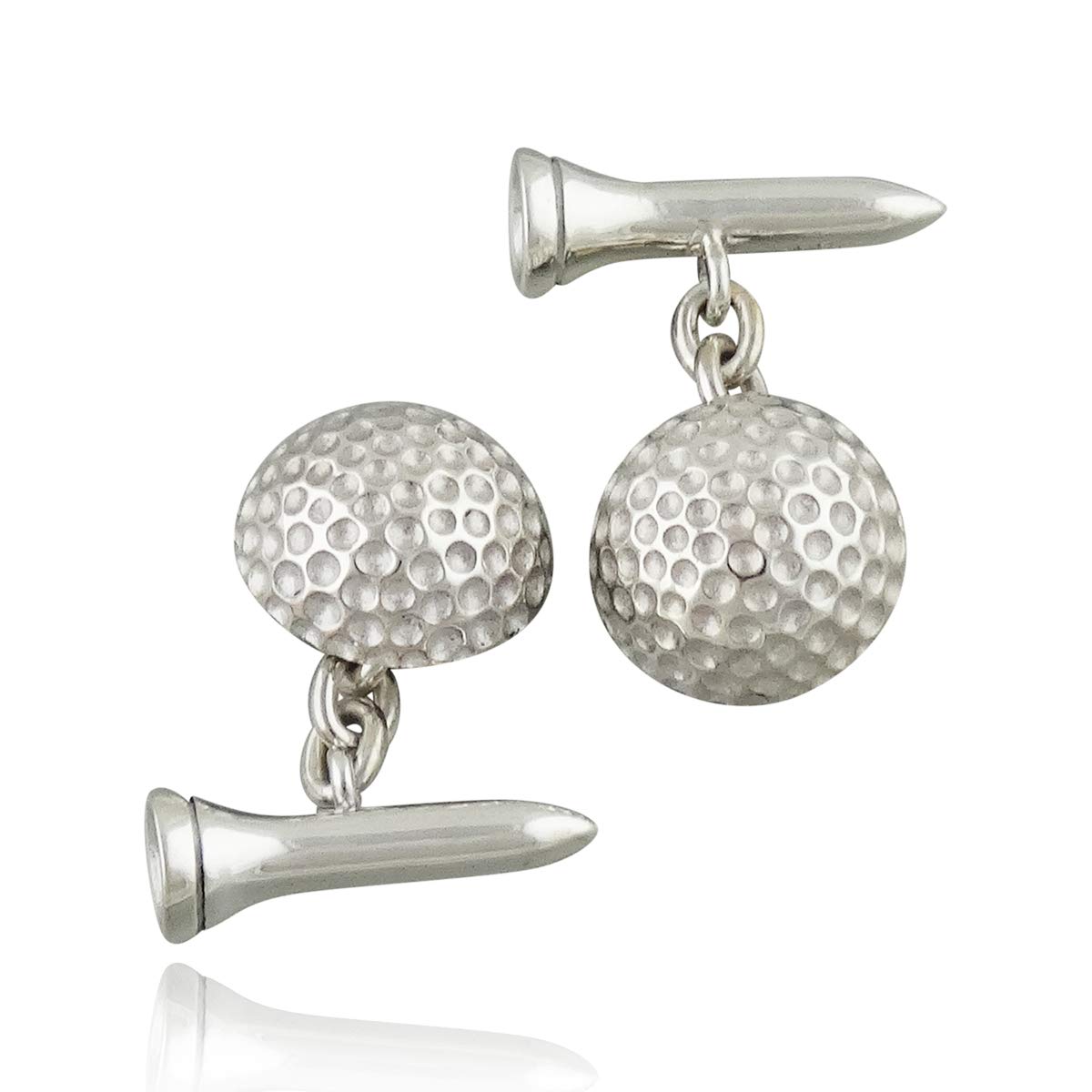Sterling Silver Men's Golf Ball and Tee Cuff Links, 1 Pair Golfing Cufflinks