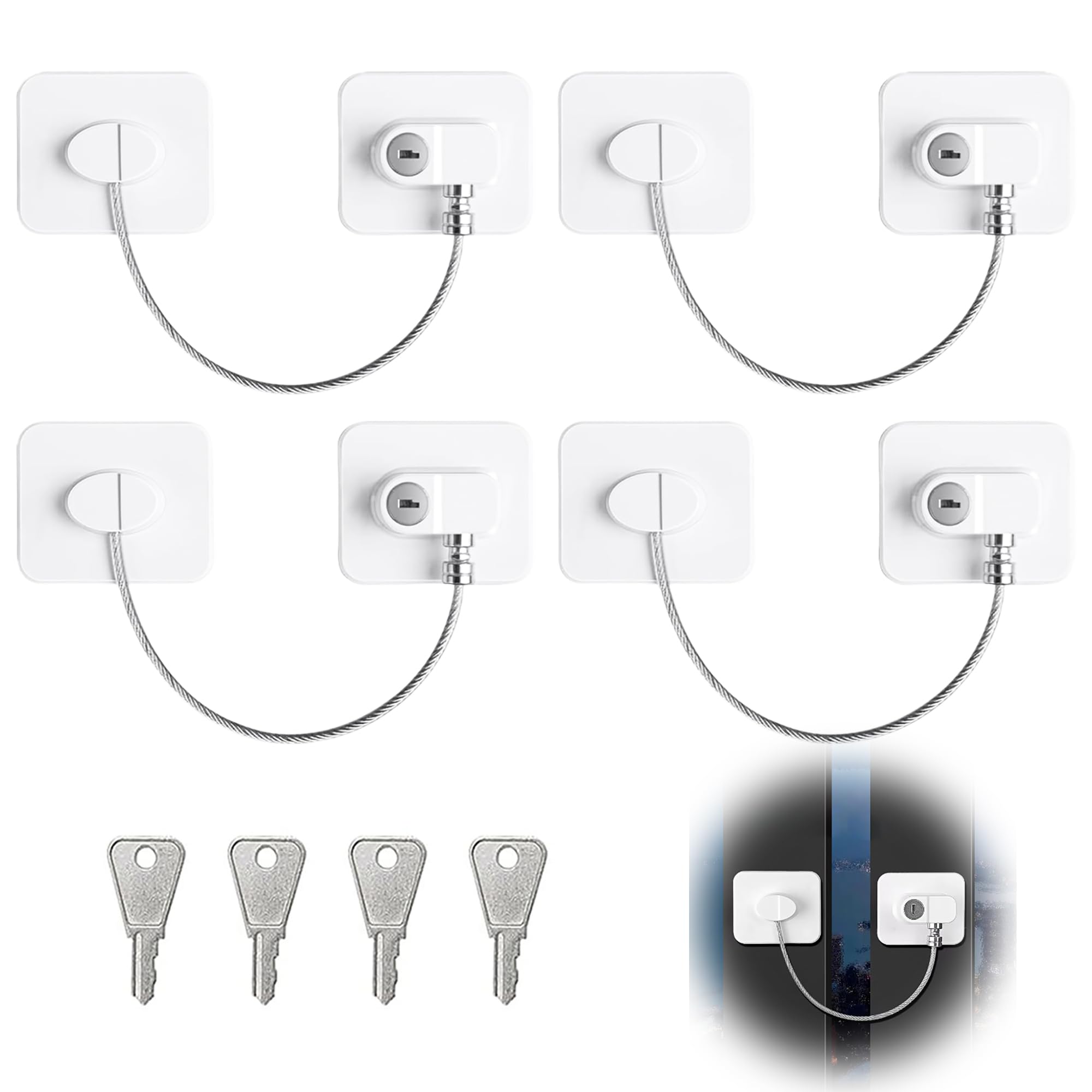Oruiiju 4 Stück Fenster Kindersicherung,Kühlschrank Schloss – Mit Starkem Klebstoff – Passt zu Fenstern, Kühlschränken, Schubladen, Waschmaschinen uvm (Weiß)