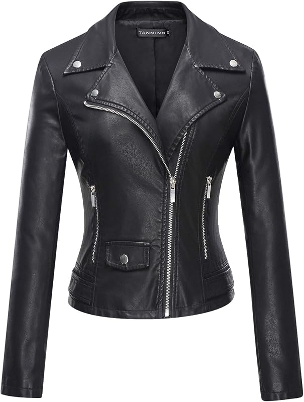 campera de cuero sintético Moto Biker Short Coat para mujer