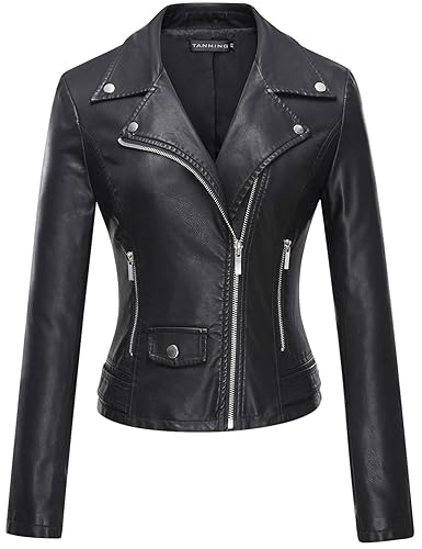 Tanming Women's Faux Leather Moto Biker Short Coat Jacket