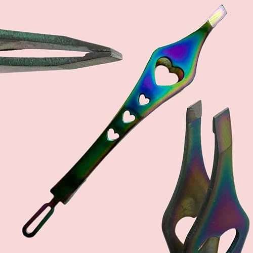 Miniatura 5 de Pinzas de doble punta 2 en 1 de arco iris, pinzas de precisión inclinadas afiladas para cejas y depilación encarnada, herramienta para el cuidado de